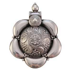 Vintage Sterling Large Boho Tribal Bird Repousee Statement Pendant